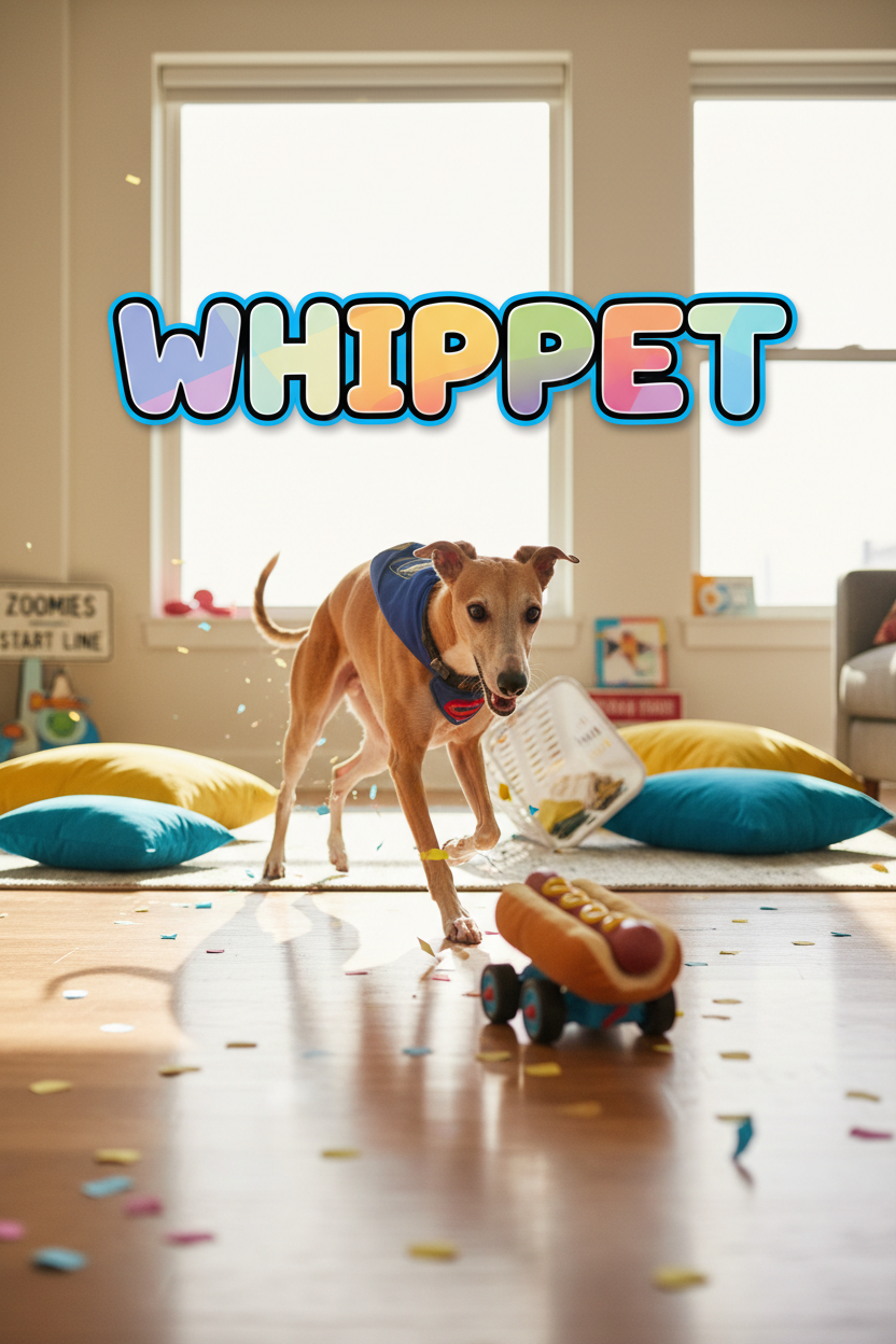 Hauska whippet-koira tekstillä