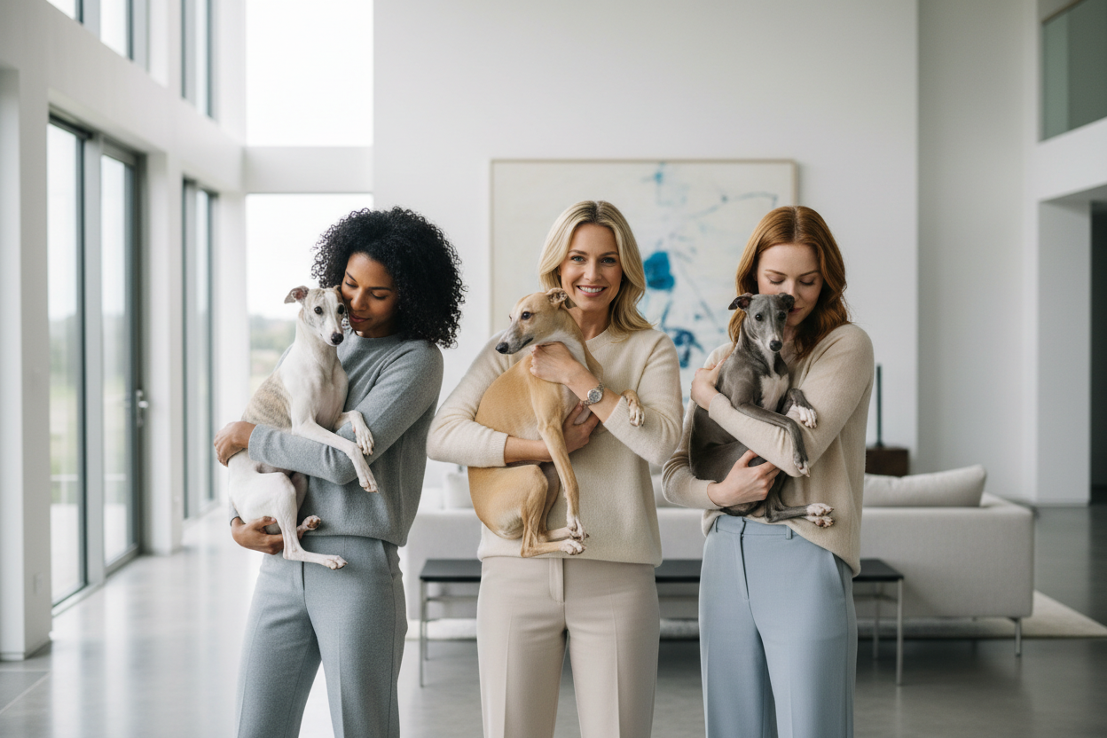 Naiset whippettien kanssa